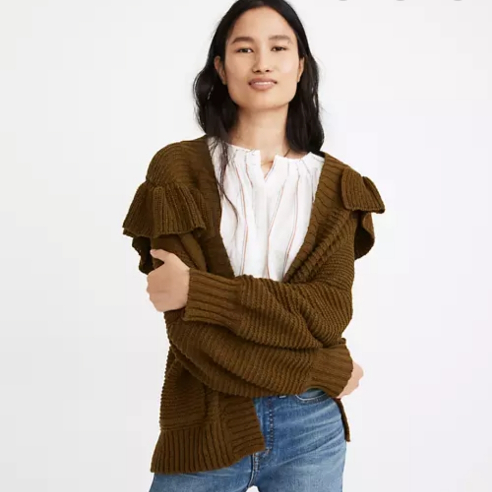 Madewell Ruffle Cardigan Golden Spinach XXS